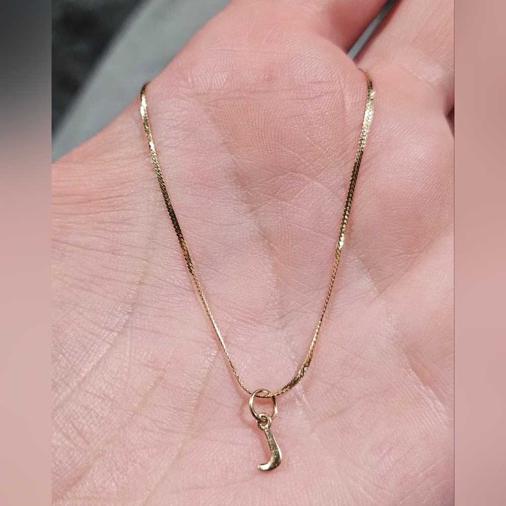 Vintage Italian 14k Gold Bracelet With Removable Letter J, 1mm Wide